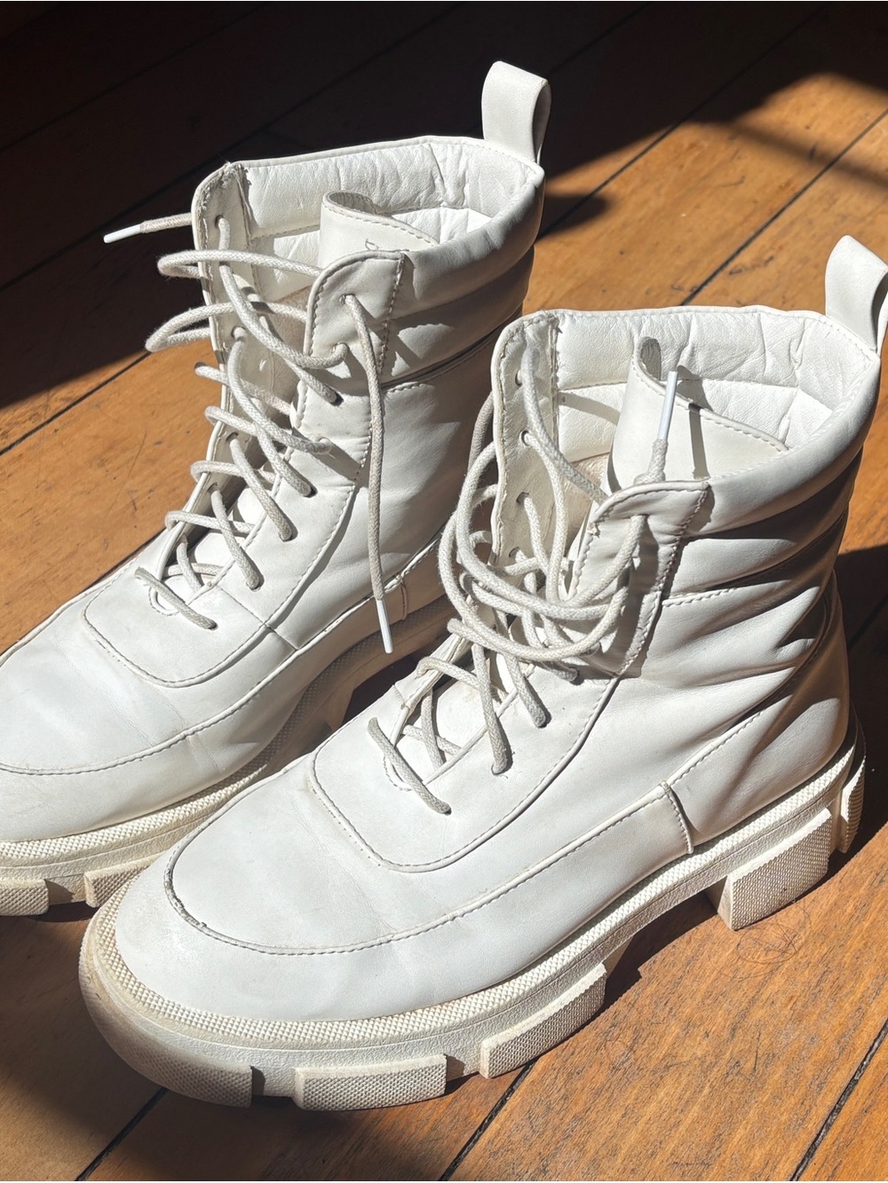 Chunky Lace-up White Combat Boots